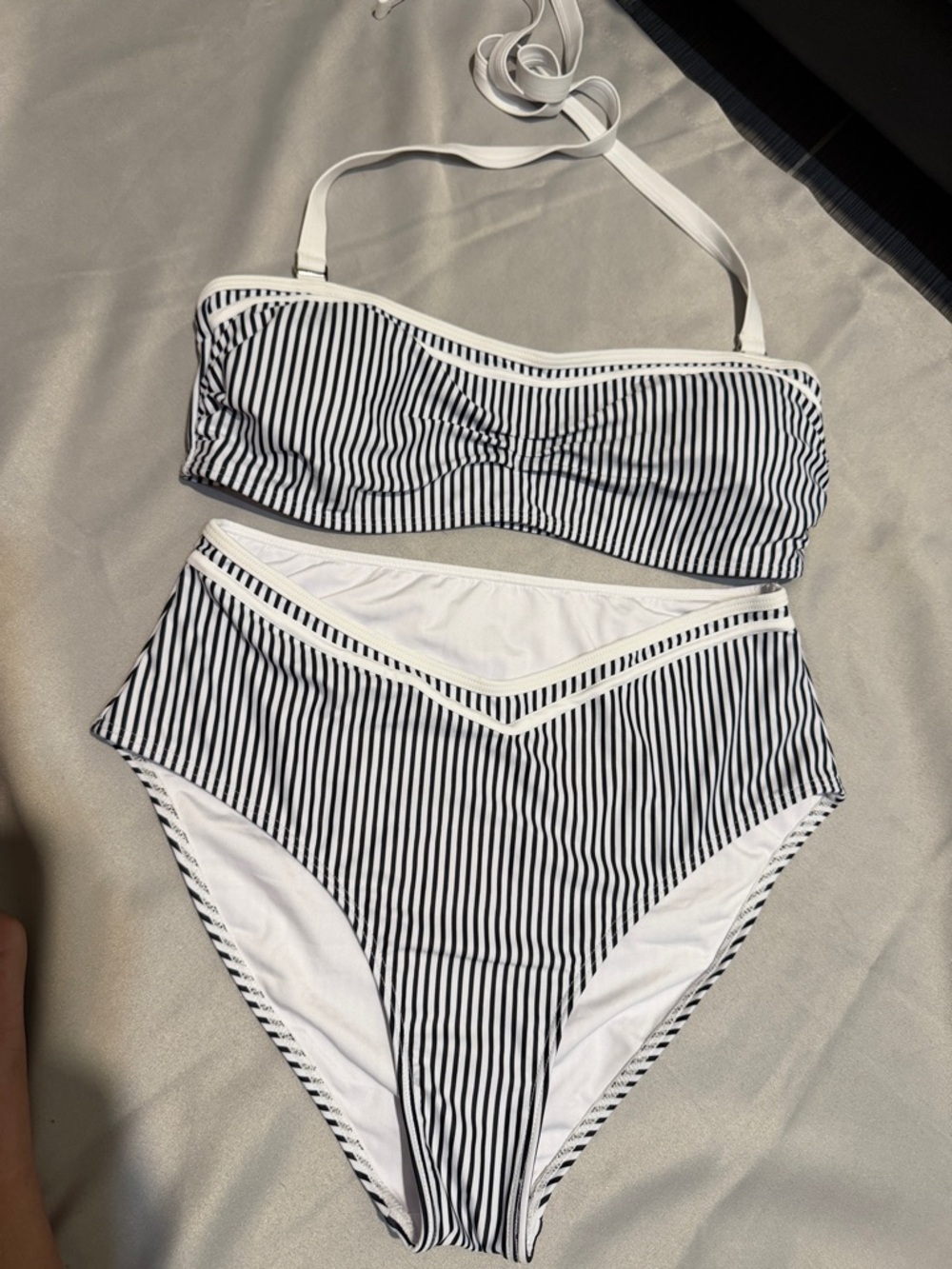 High-Waist Stripe Bikini Set - White/Black
